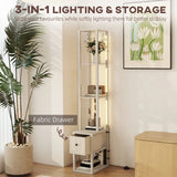 HOMCOM Floor Lamp with Shelves, LED Column Modern Standing Lamp with Fabric Drawer, Adjustable Brightness, Foot Switch for Living Room, Bedroom, Office, Oak