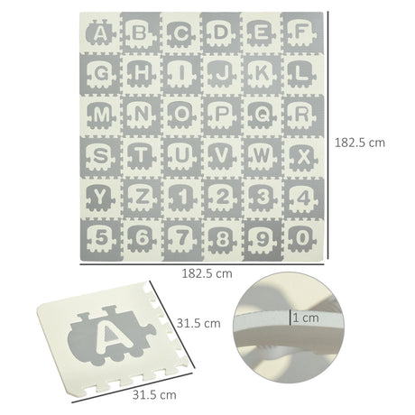 HOMCOM 36Pcs Foldable Baby Foam Play Mat for Kids EVA Soft Jigsaw Floor Tiles Toddler Educational with Alphabet and Numbers Anti-Slip Crawling Learning 31.5 x 31.5