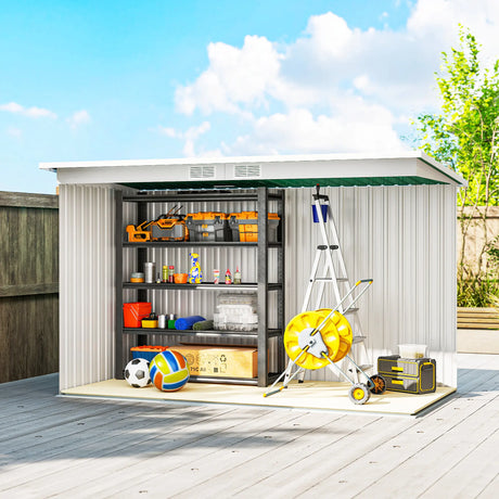 Outsunny 9ft x 4ft Metal Garden Shed, Outdoor Tool House with Foundation Kit, Ventilations and Double Doors, Deep Green
