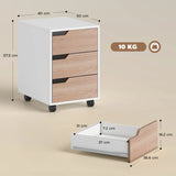 HOMCOM 3 Drawer Mobile File Cabinet, Vertical Filing Cabinet with Wheels for Home Office, Oak