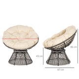 Outsunny 360 Swivel Rattan Moon Bowl Chair Round Lounge Garden Wicker Basket Seat with Padded Cushion Oversized for Outdoor Indoor, Beige