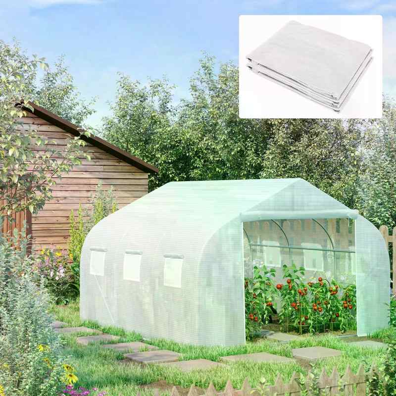 Outsunny Walk In Greenhouse Cover Replacement Plant Growhouse PE Cover 4.5x3x2m White