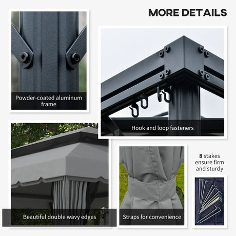 Outsunny 3 x 4m Aluminium Garden Gazebo, Marquee Canopy Shelter Pavilion Party Tent with Nets and Curtains for Garden and Deck, Light Grey