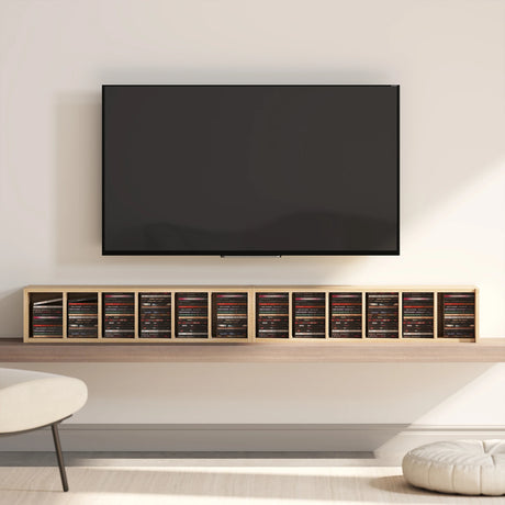 HOMCOM Set of 2 CD Media Display Shelf Unit Tower Rack with Adjustable Shelves, Oak