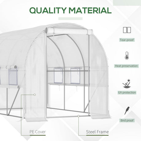 Outsunny Walk-in Polytunnel Greenhouse Green House with Roll-up Sidewalls, UV-resistant PE Cover, 3 x 2 x 2m, White