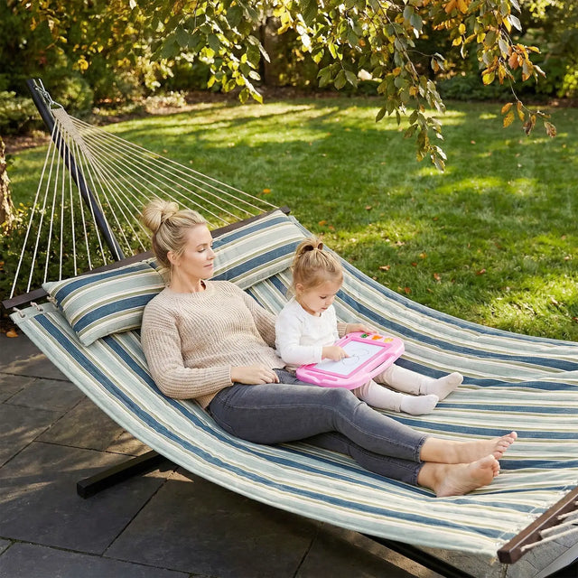 Outsunny Outdoor Hammock with Stand Detachable Pillow Striped Swing Steel Frame, for Garden, Patio, Green