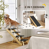 PawHut Adjustable Dog Steps Dog Ramp, 4-Step Non-slip Pet Stairs for Large Sized Dogs, Foldable Dog Stairs for Bed Sofa