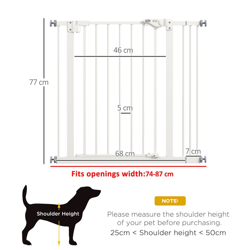 PawHut Metal 74-87cm Wide Adjustable Dog Gate White