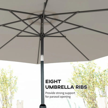 Outsunny 3(m) Tilting Parasol Garden Umbrellas, Outdoor Sun Shade with 8 Ribs, Tilt and Crank Handle for Balcony, Bench, Garden, Light Grey
