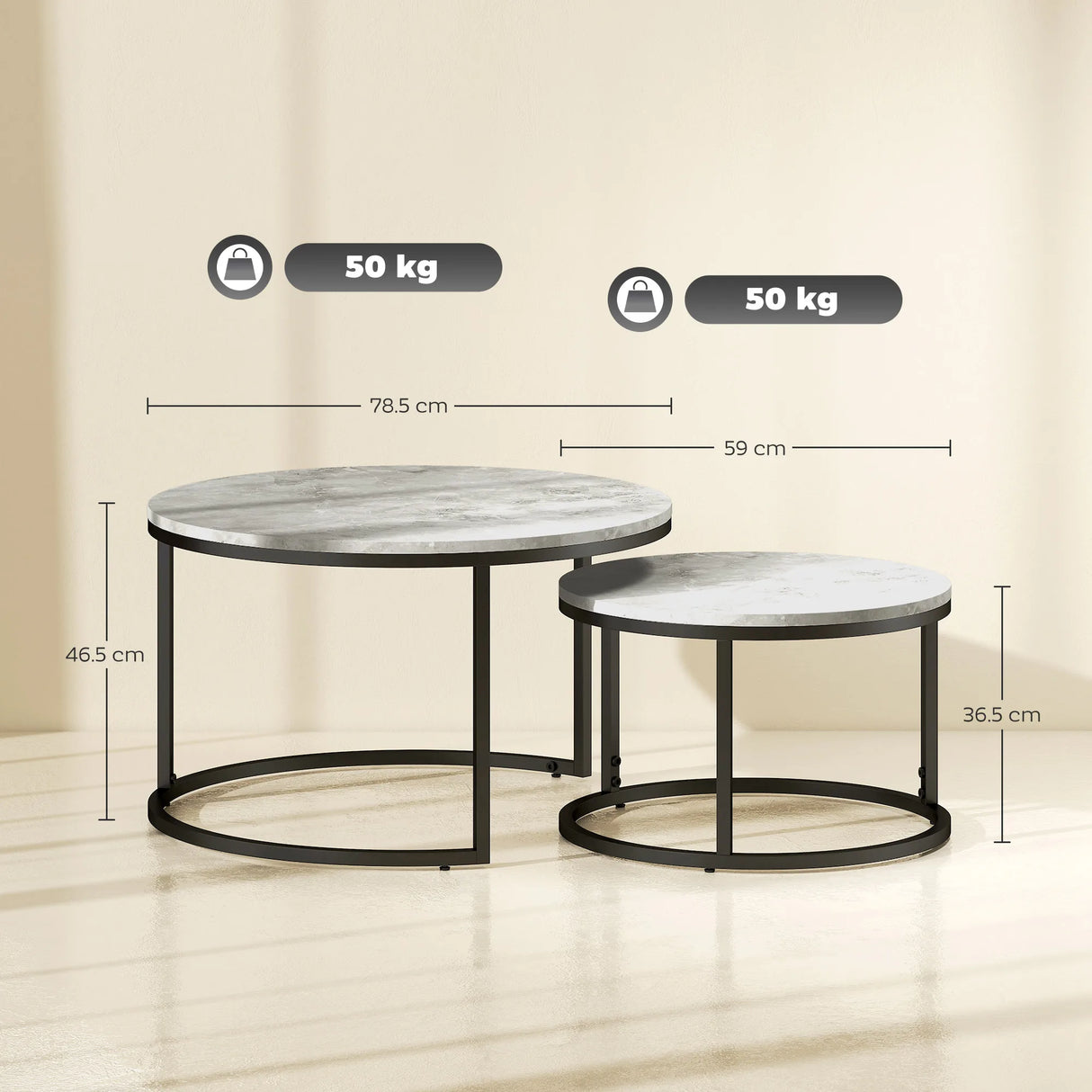 HOMCOM Set of Two Marble-Effect Stacking Tables - Wood Grey
