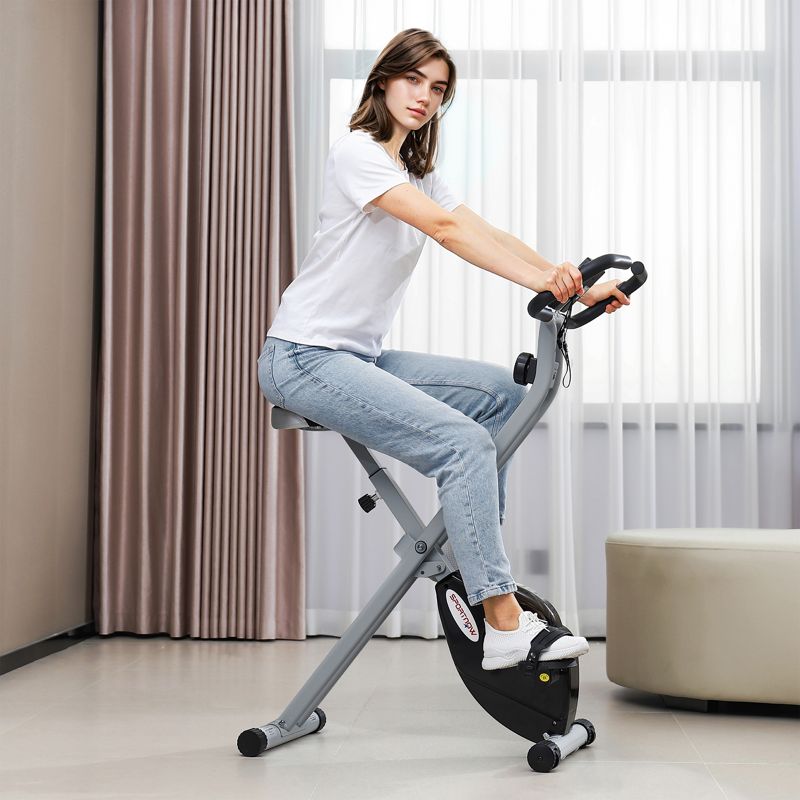 SPORTNOW Folding and Quiet Exercise Bike with 8-Level Magnetic Resistance and Heart Rate Sensor, for Home Gym, Black and Grey