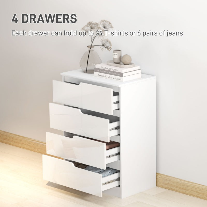 HOMCOM 4 Drawer Chest of Drawers, Modern Dresser for Bedroom, Living Room, 60 x 40 x 85cm, White