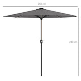 Outsunny 2.65m Garden Parasol, with LED Lights - Dark Grey