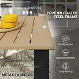 Outsunny Garden Dining Table for 6 with Parasol Hole, Rectangle Outdoor Garden Table with Slatted Metal Top, Steel Frame, Brown