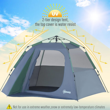 Outsunny Fibreglass Frame 3/4 Person Lightweight Camping Tent Green