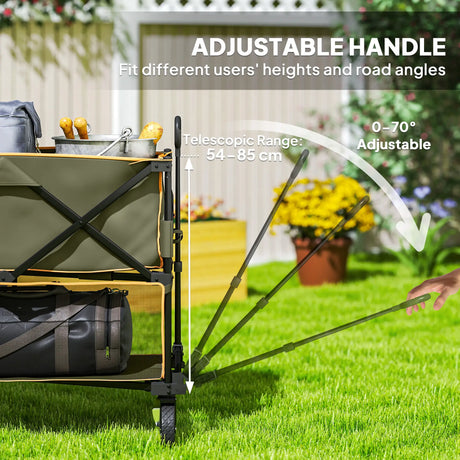 Outsunny Double Decker Folding Festival Trolley on Wheels, 200KG & 350L Capacity Collapsible Wagon Festival Trolley Cart with 134cm Extended for Camping Sports Shopping Garden and Beach, Grey