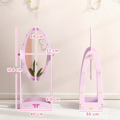 AIYAPLAY Kids Full Length Mirror, 360 Rotating Children Standing Mirror with Storage Shelf, Pink