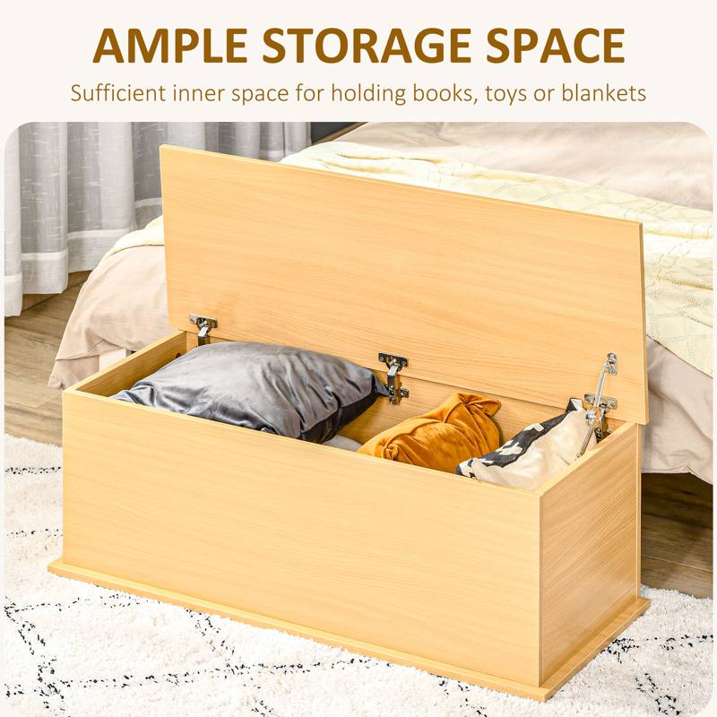 HOMCOM 113L Storage Chest, Storage Box with Flip-Top Lid and 2 Safety Hinges, Storage Trunk for Living Room, Entryway, 100 x 40 x 40 cm, Burlywood