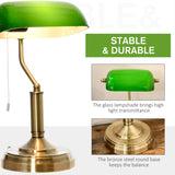 HOMCOM Banker's Desk Lamp with Antique Bronze Tone Base, Table Lamp with Green Glass Shade for Home Office, Green