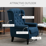 HOMCOM Wingback Accent Chair, Retro Upholstered Button Tufted Occasional Chair for Living Room and Bedroom, Blue