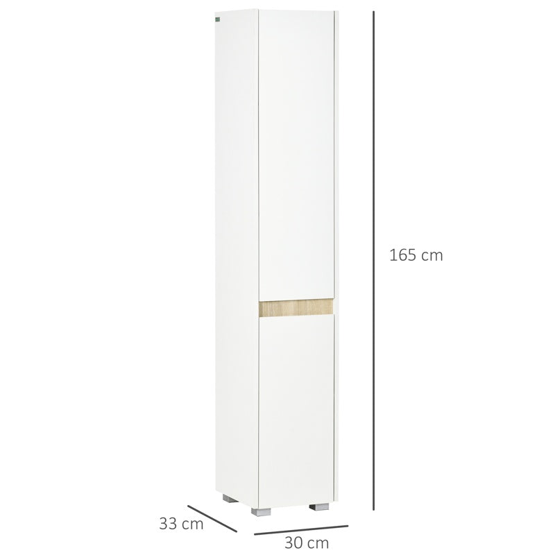 kleankin Tall Bathroom Cabinet with Adjustable Shelves, 5-Tier Modern Freestanding Tallboy with Storage Cabinets, White