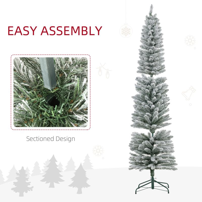 HOMCOM 7ft Artificial Snowy Pencil Christmas Tree - White