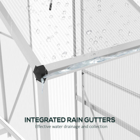 Outsunny 6 x 2.5ft Polycarbonate Greenhouse Walk-In Green House with Rain Gutter, Sliding Door, Window, Foundation, Silver