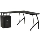 HOMCOM L-Shaped Computer Desk Table with Storage Drawer Home Office Corner Industrial Style Workstation for A4 Files 152 x 143.5 x 76cm, Black