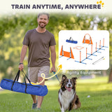 PawHut Seven-Piece Dog Agility Equipment Set with Weave Poles, Jump Ring, Hurdle, Pause Box, Carry Bag, Orange