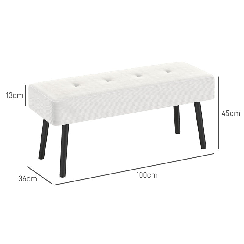 HOMCOM End of Bed Bench, Corduroy Bedroom Bench with Thick Padding and Steel Legs, Tufted Window Seat for Entryway, Living Room, Cream White