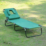 Outsunny Foldable Outdoor Sun Lounger Adjustable Backrest Reclining Chair with Pillow and Reading Hole Garden Beach, Dark Green