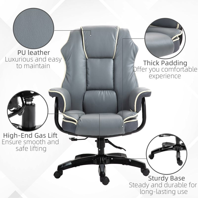 Vinsetto Faux Leather Executive Office Chair, with Contrast Piping - Grey/White
