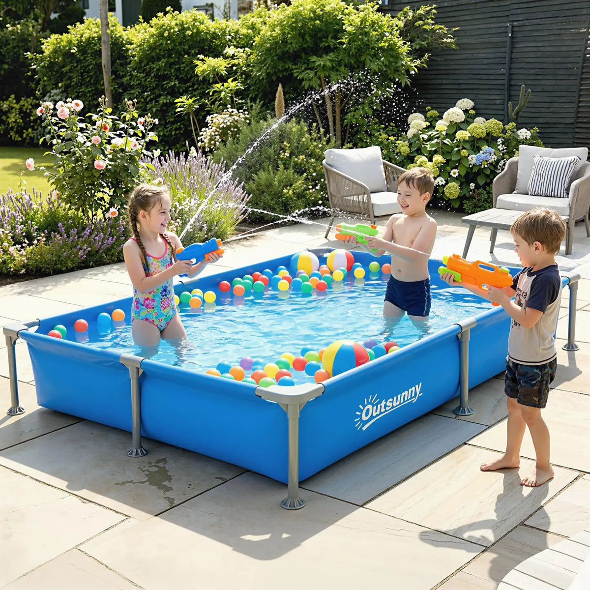 Outsunny Metal Frame Swimming Pool, Rectangular Above Ground Frame Pool with Repair Patch, 229 x 160 x 43 cm, Blue