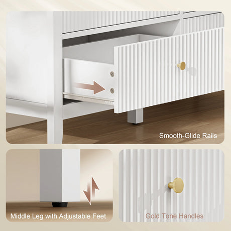 HOMCOM Fluted Dresser, 6 Drawer Chest of Drawers for Bedroom, Living Room, Hallway, Closet, White
