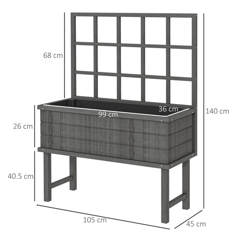 Outsunny 45 x 105cm Wooden Garden Planter, with Trellis - Grey