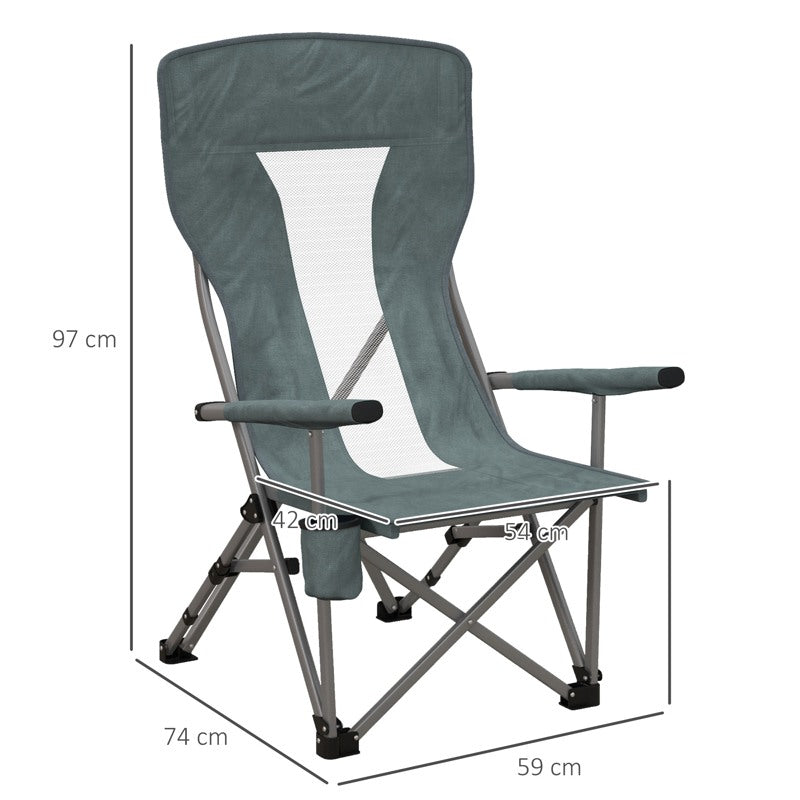 Outsunny Folding Camp Chair Portable Chair w/ Cup Holder Holds up to 136kg Perfect for Camping, Festivals, Garden, Caravan Trips, Fishing, Beach and BBQs