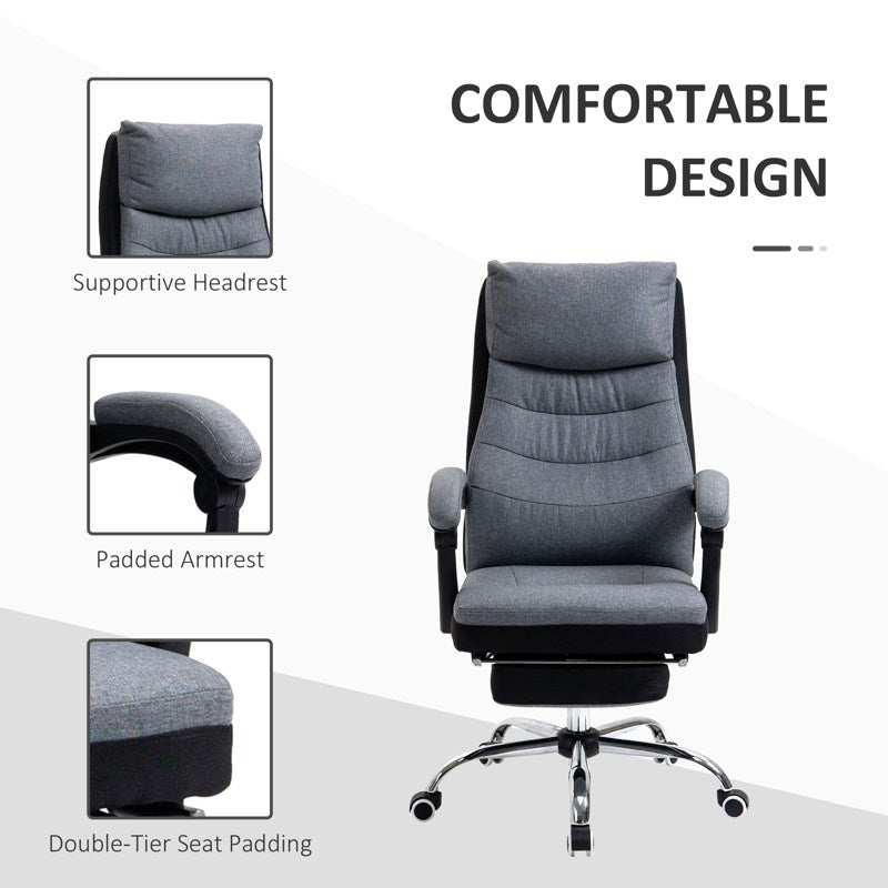 Vinsetto Office Chair, Executive Desk Chair 135° Reclining Computer Chair with Adjustable Height, Retractable Footrest and Swivel Wheels, Grey