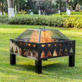 Outsunny 66cm Outdoor Fire Pit with Screen Cover, Wood Burner, Log Burning Firepit Bowl with Poker for Patio, Backyard, Black