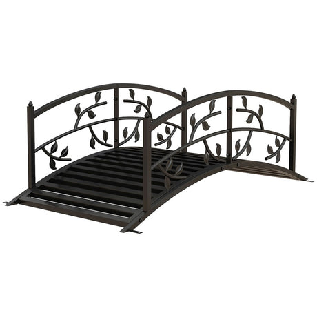 Outsunny 1.2M Metal Decorative Vine Pattern Arch Garden Bridge, Black