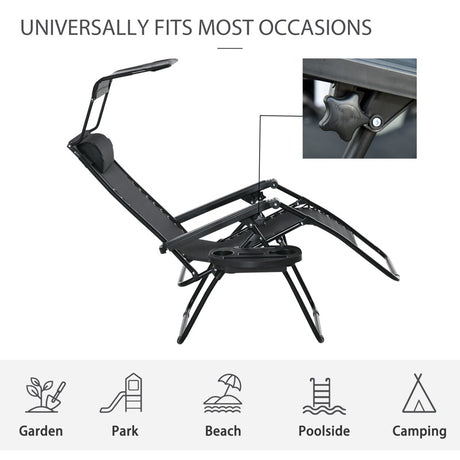 Outsunny Folding Zero Gravity Sun Lounger, with Sun Canopy - Black