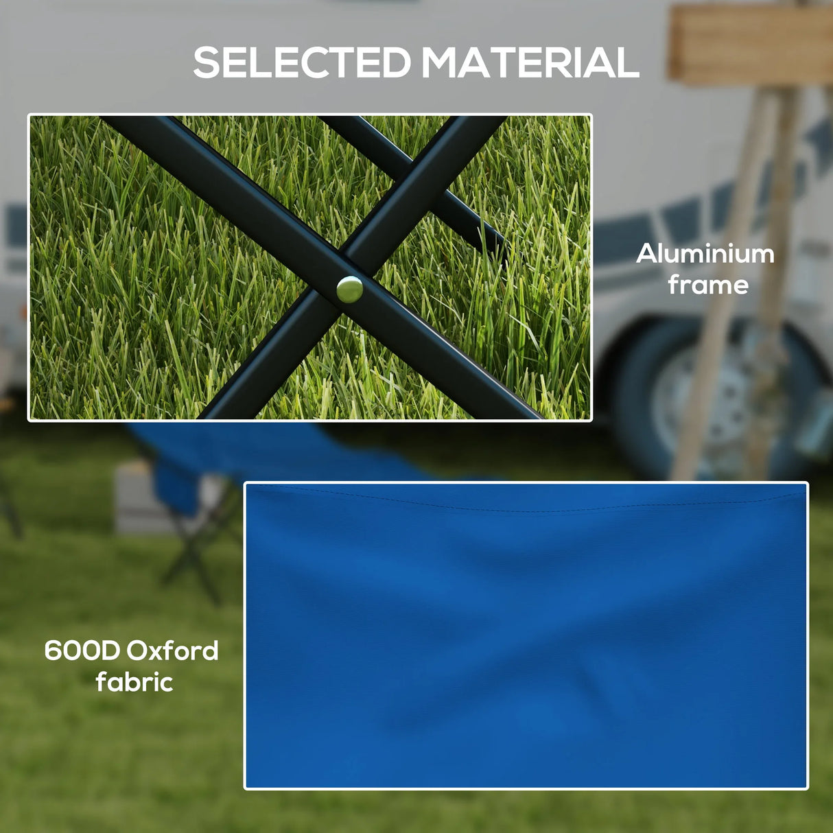 Outsunny Camping Bed for Adults, Single Folding Camp Bed, Portable Camping Cot with Side Pocket, Headrest and Oxford Seat for Outdoor, Travel, Fishing, Dark Blue