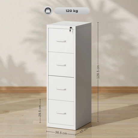 HOMCOM Four-Drawer Modern Steel Filing Cabinet - White