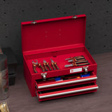DURHAND Lockable Metal Tool Box, 2 Drawer Tool Chest with Latches, Handle, Ball Bearing Runners, Red