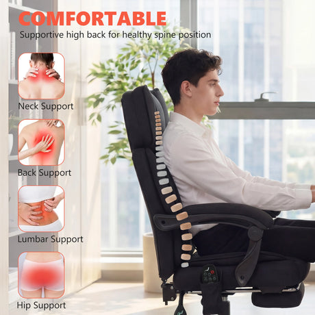 HOMCOM High Back Vibration Massage Office Chair Heated Reclining Computer Chair w/ Adjustable Height, Swivel Wheels, Black