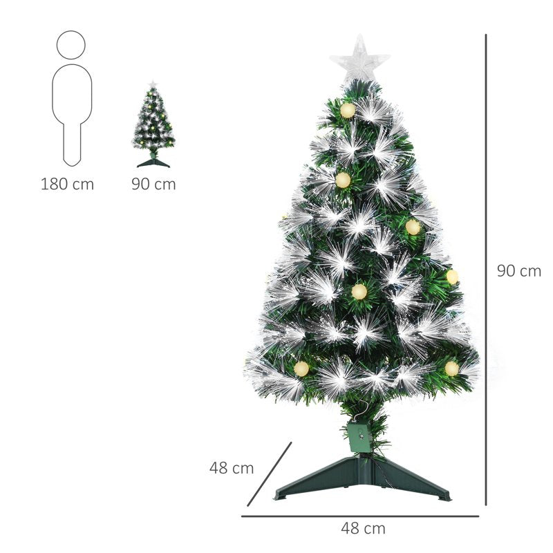 HOMCOM 3ft White Light Artificial Christmas Tree w/ 90 LEDs Star Topper Tri-Base Full Bodied Seasonal Decoration Pre-Lit Home