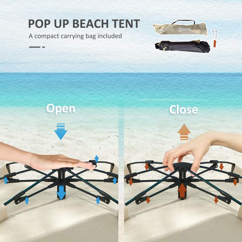 Outsunny Three-Man UPF15+ Beach Tent, with Extended Floor - Green