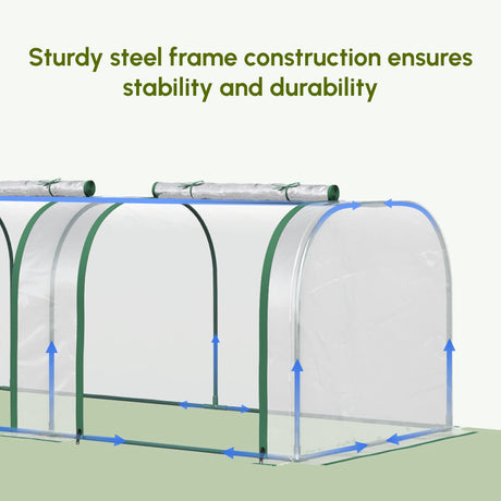 Outsunny PVC Tunnel Greenhouse Green Grow House Steel Frame for Garden Backyard with Zipper Doors 295x100x80 cm, Clear