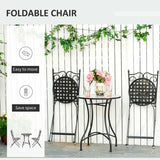 Outsunny 3 Pcs Mosaic Tile Garden Bistro Set Outdoor Seating w/ Table 2 Folding Chairs Set Metal Frame Elegant Scrolling Indoor Patio Balcony