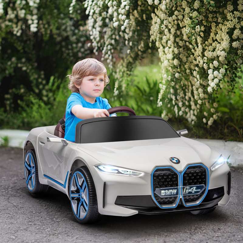 HOMCOM BMW i4 Licensed 12V Kids Electric Ride-On Car, White, red and light blue