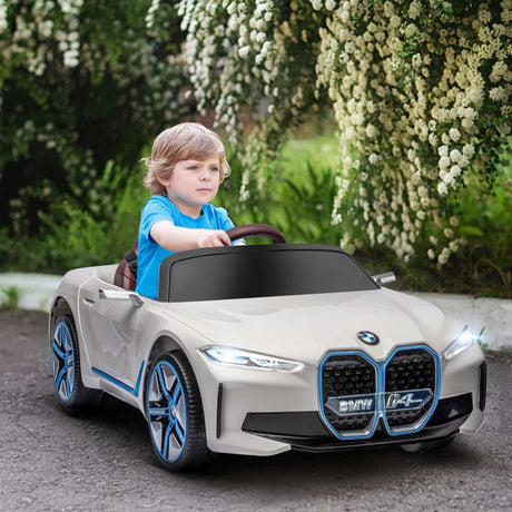 HOMCOM BMW i4 Licensed 12V Kids Electric Ride-On Car, White, red and light blue